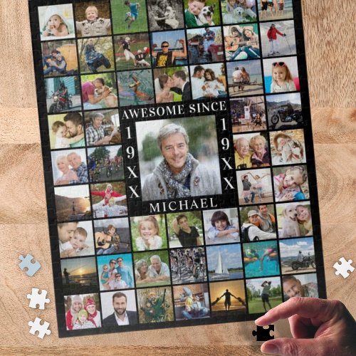 Birthday 55 Photo Collage AWESOME SINCE Jigsaw Puzzle