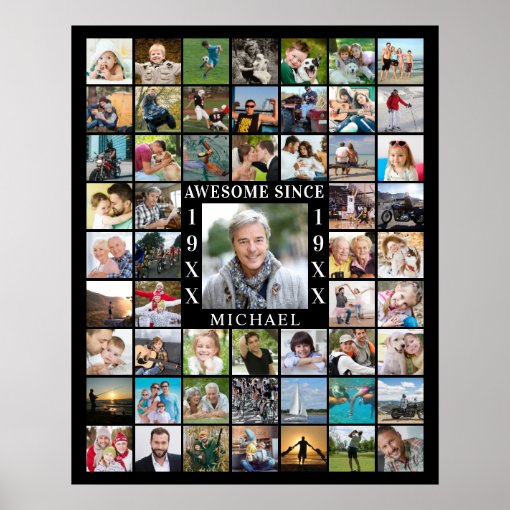 Birthday 55 Photo Collage AWESOME SINCE Poster | Zazzle