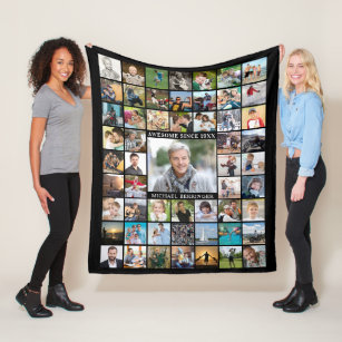 Birthday 55 Photo Collage AWESOME SINCE Year Fleece Blanket