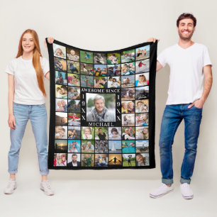Birthday 55 Photo Collage AWESOME SINCE Year Fleece Blanket