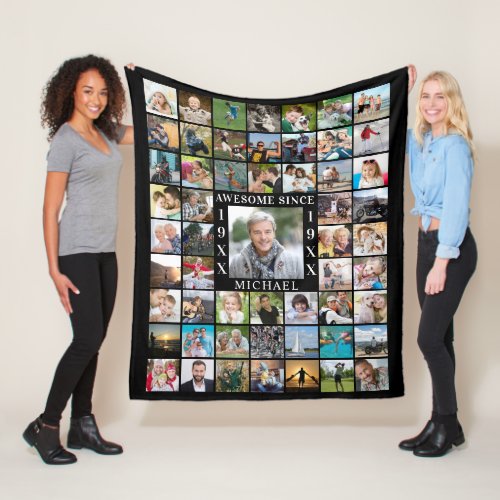 Birthday 55 Photo Collage AWESOME SINCE Year Fleece Blanket