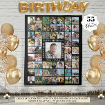 Birthday 55 Photo Collage Backdrop<br><div class="desc">Create a custom color birthday party backdrop with a photo memories display utilizing this easy-to-upload photo collage template with 55 square photos of him or her through the years to celebrate any age birthday. The sample show HAPPY BIRTHDAY NAME and their age in editable white on black. TAPESTRY OPTIONS: The...</div>