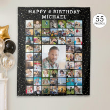 Birthday 55 Photo Collage Confetti Custom Color