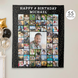 Birthday 55 Photo Collage Confetti Custom Color Tapestry