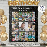 Birthday 55 Photo Collage Confetti Custom Color Tapestry<br><div class="desc">Celebrate any age birthday with a photo collage display printed on a tapestry backdrop utilizing this easy-to-upload template with 55 square pictures of him or her through the years and entertain party guests. The design features gold confetti, your custom text (the sample suggests HAPPY # BIRTHDAY NAME) in your choice...</div>