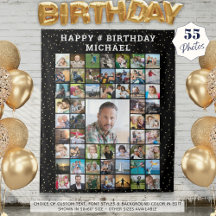 Birthday 55 Photo Collage Confetti Custom Color
