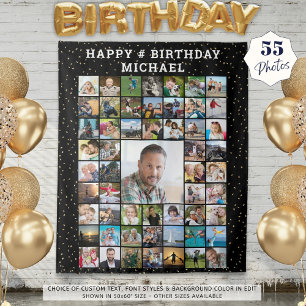 Birthday 55 Photo Collage Confetti Custom Color Tapestry