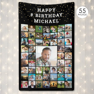 Birthday 55 Photo Collage Custom Text and Color Banner