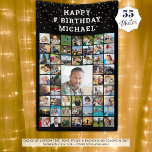 Birthday 55 Photo Collage Custom Text and Color Banner<br><div class="desc">Celebrate any age birthday with a personalized photo memories banner sign in your choice of colors and font styles utilizing this easy-to-upload photo collage template with 55 square pictures of him or her through the years accented with gold confetti. The sample shows HAPPY # BIRTHDAY NAME in white text on...</div>