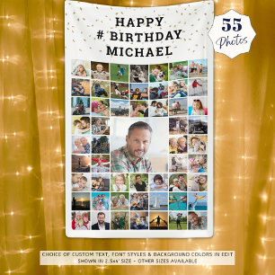 Birthday 55 Photo Collage Gold Confetti Banner