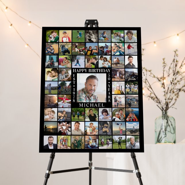 Birthday 55 Photo Collage Name Age EST Year Black Foam Board (In Situ (Stand))