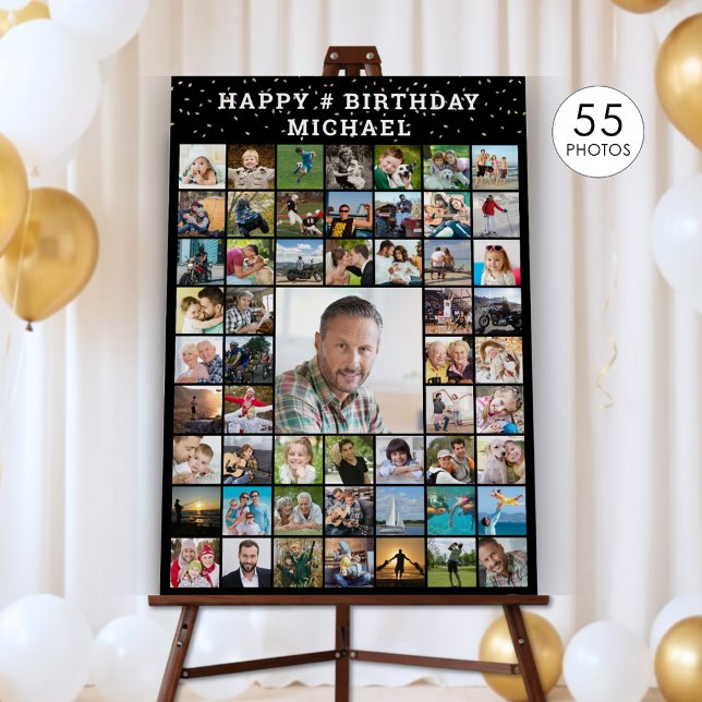 Birthday 55 Photo Collage Your Text and Color Foam Board (Creator Uploaded)