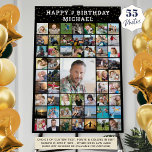 Birthday 55 Photo Collage Your Text and Color Foam Board<br><div class="desc">Celebrate any age birthday with a photo collage display on foam board utilizing this easy-to-upload template with 55 square pictures of him or her through the years and entertain party guests. The design features gold confetti, your custom text (the sample suggests HAPPY # BIRTHDAY NAME in an editable font style...</div>