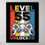 Birthday 55th Level Unlocked 55 Gaming Vintage Poster<br><div class="desc">Birthday 55th Level Unlocked 55 Gaming Vintage</div>