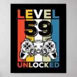 Birthday 59th Level Unlocked 59 Gaming Vintage Poster<br><div class="desc">Birthday 59th Level Unlocked 59 Gaming Vintage</div>