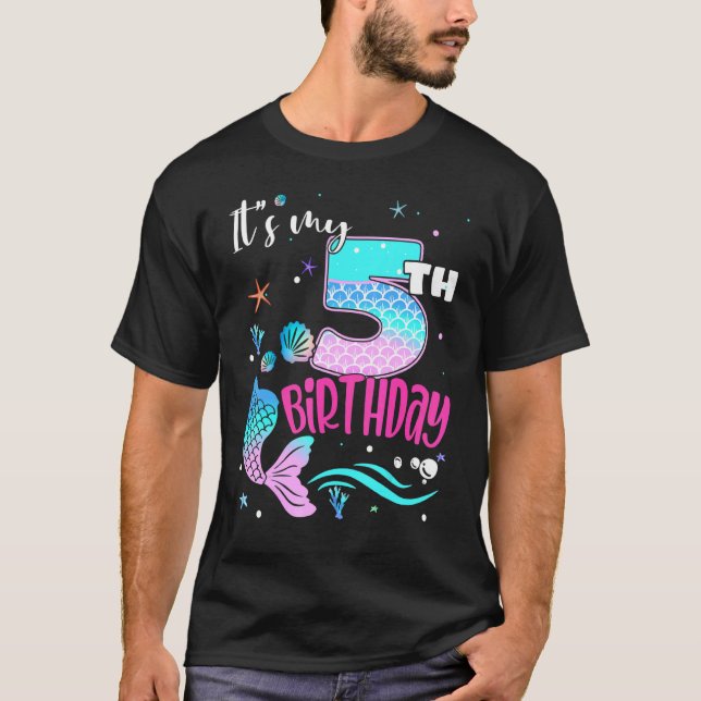 Birthday 5th It's my 5th Birthday Mermaid Family M T-Shirt (Front)
