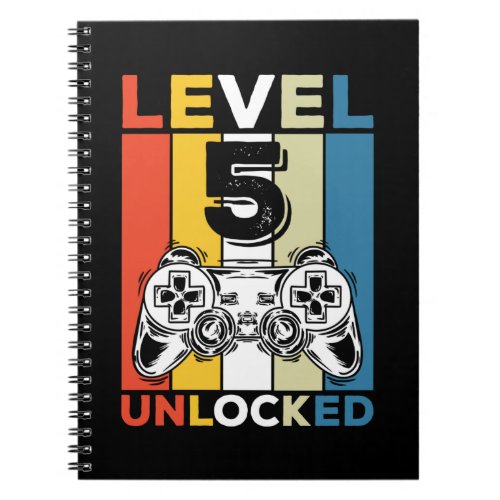 Birthday 5th Level Unlocked 5 Gaming Vintage Notebook