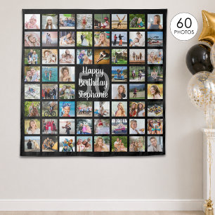 Birthday 60 Photo Collage Personalized Tapestry