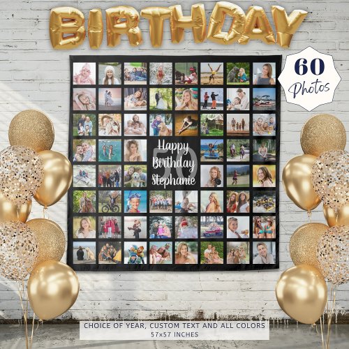 Birthday 60 Photo Collage Personalized Tapestry