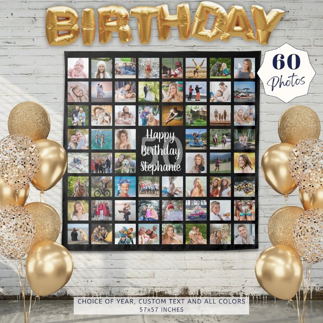 Birthday 60 Photo Collage Personalized Tapestry (Creator Uploaded)