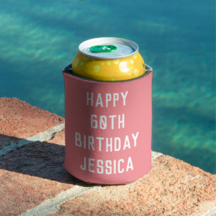 Birthday 60th Elegant Pink Stylish Chic Favors Can Cooler