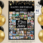 Birthday 62 Photo Collage # Years in the Making Poster<br><div class="desc">Celebrate any age birthday for him or her with a photo memories display poster print utilizing this easy-to-upload photo collage template with 62 square and rectangle pictures through the years in your choice of colors. The design features gold stars and lights, your personalized title at the top and a retro...</div>