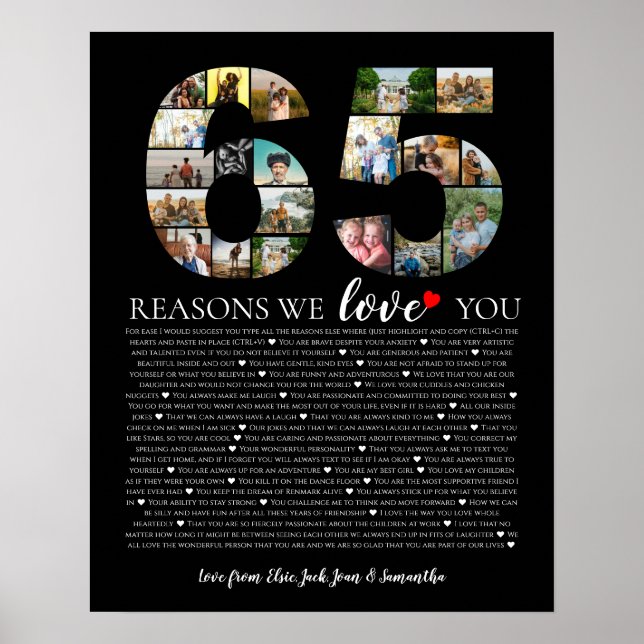 birthday 65 reasons why I love you retirement  Poster (Front)