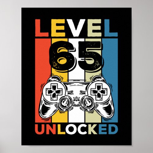 Birthday 65th Level Unlocked 65 Gaming Vintage Poster