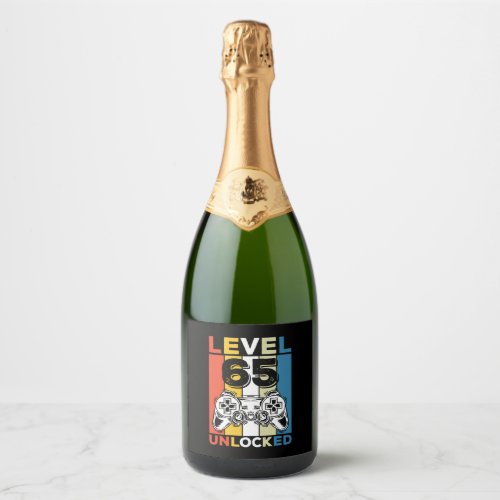 Birthday 65th Level Unlocked 65 Gaming Vintage Sparkling Wine Label