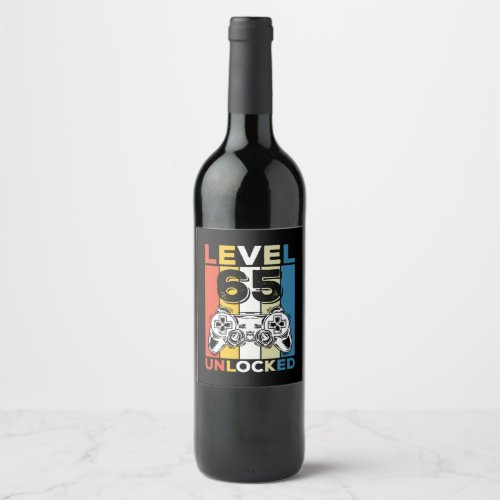 Birthday 65th Level Unlocked 65 Gaming Vintage Wine Label