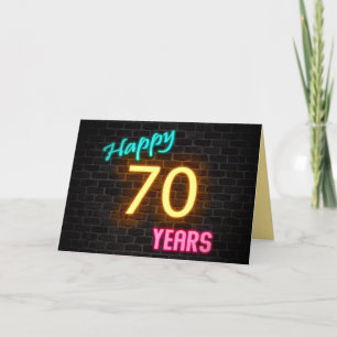 Birthday 70 neon sign on brick card