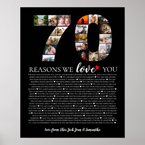 birthday 70 reasons why we love you grandmother poster