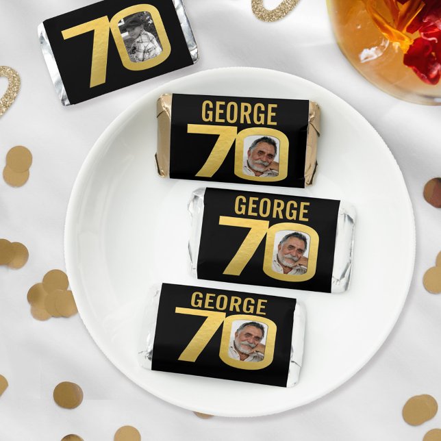 Birthday 70th black gold now and then photo name hershey's miniatures (Creator Uploaded)