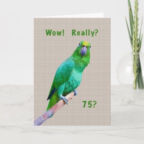 Birthday 75th Green Macaw Parrot on a Limb Card