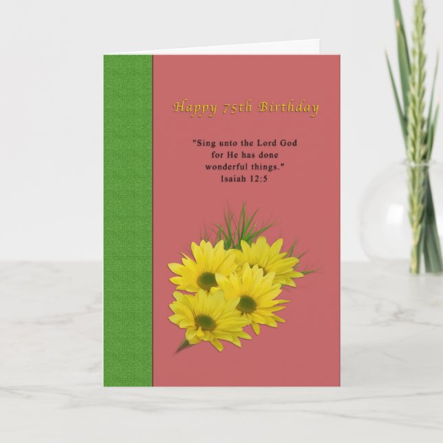 Birthday, 75th, Yellow Daisies, Religious Card (Front)