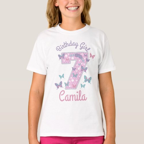 Birthday 7 butterfly custom designs  T_Shirt