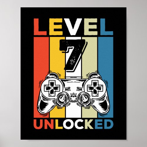 Birthday 7th Level Unlocked 7 Gaming Vintage Poster
