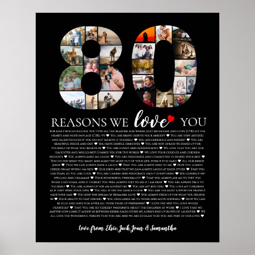 birthday 80 reasons why we love you grandparent poster