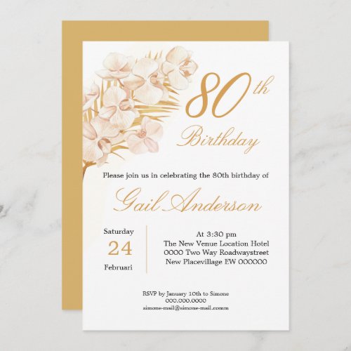 Birthday 80 years floral orchids party invitation