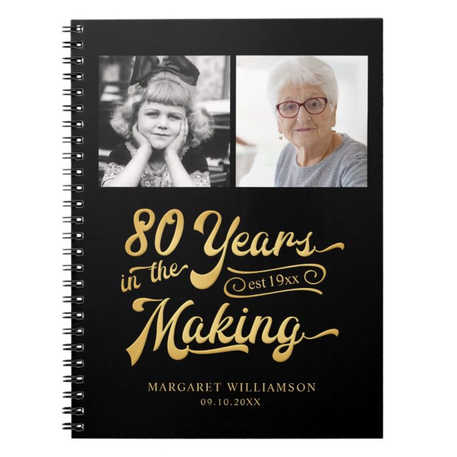 Birthday 80 YEARS IN THE MAKING 2 Photos Guestbook Notebook (Front)