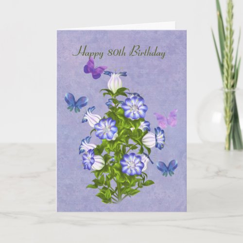 Birthday 80th Butterflies and Bell Flowers Card