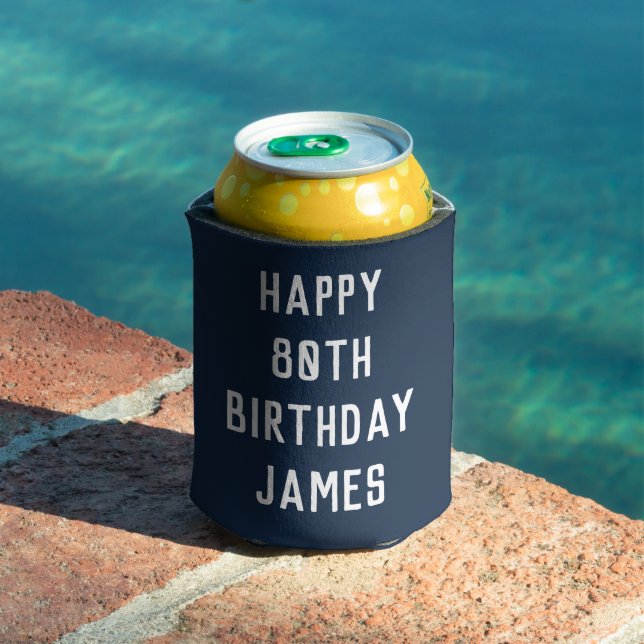 Birthday 80th Elegant Navy Blue Dad Stylish Eighty Can Cooler (In Situ Pool)