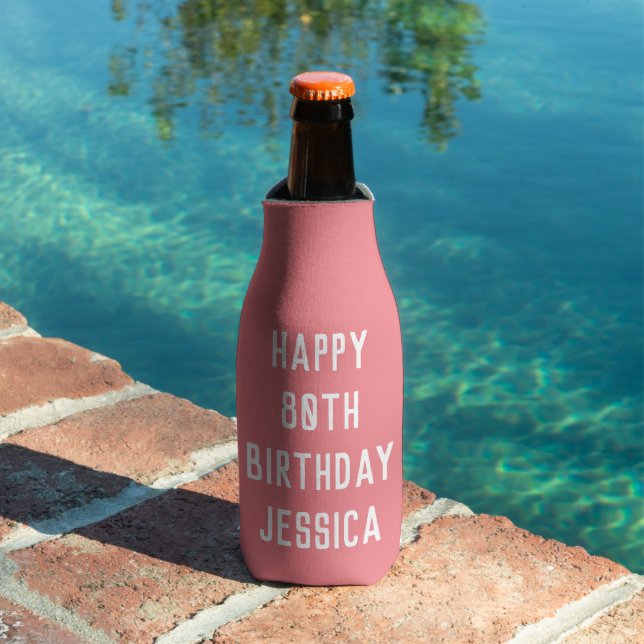 Birthday 80th Elegant Pink Stylish Chic Favors Bottle Cooler (In Situ Pool)