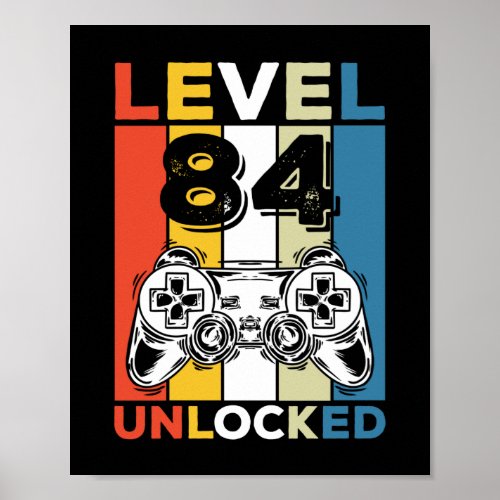 Birthday 84th Level Unlocked 84 Gaming Vintage Poster