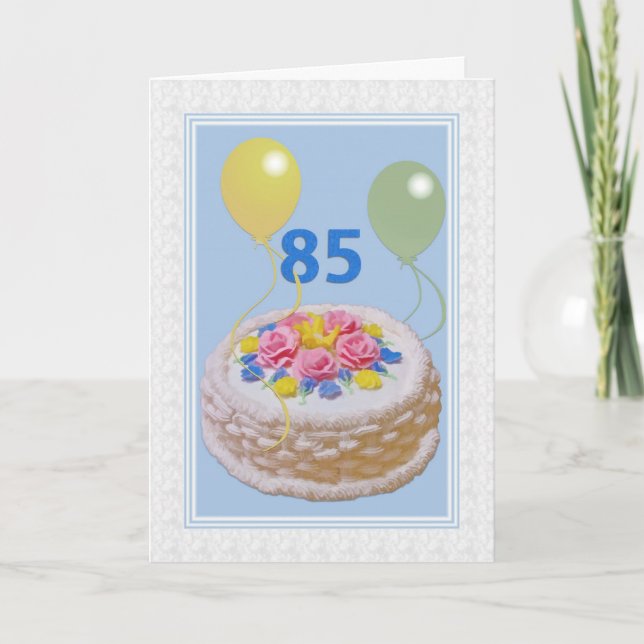 Birthday, 85th, Cake and Balloons Card (Front)