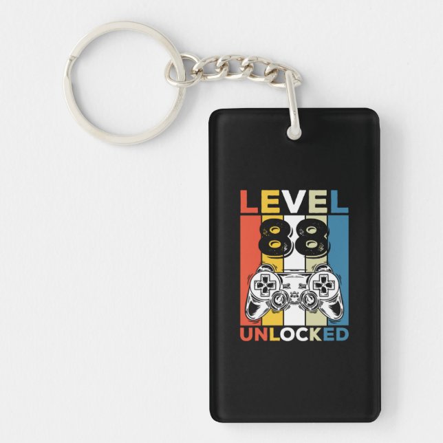 Birthday 88th Level Unlocked 88 Gaming Vintage Keychain (Front)
