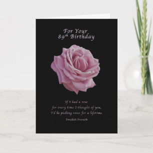 Birthday, 89th, Pink Rose on Black Card