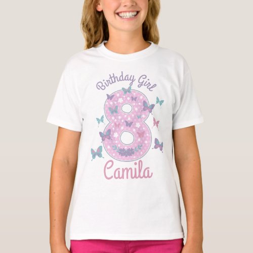 Birthday 8 butterfly custom designs  T_Shirt