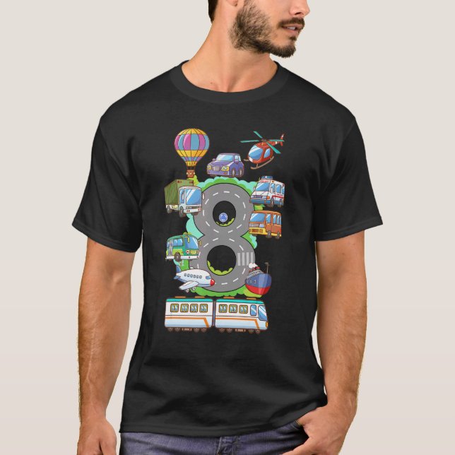 Birthday 8th Boys Girls Kids Car 8 Year Old Transp T-Shirt (Front)