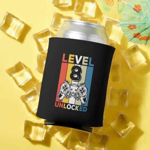 Birthday 8th Level Unlocked 8 Gaming Vintage Can Cooler